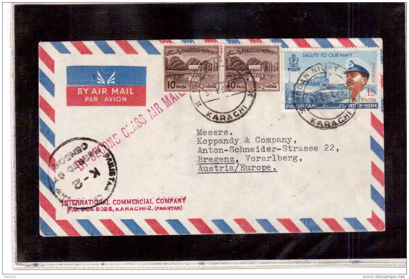 TEM9366   -  PAKISTAN   /     AIR MAIL COVER TO  BREGENZ (AUSTRIA)    WITH CENSOR  CANCELLATION. - Pakistan