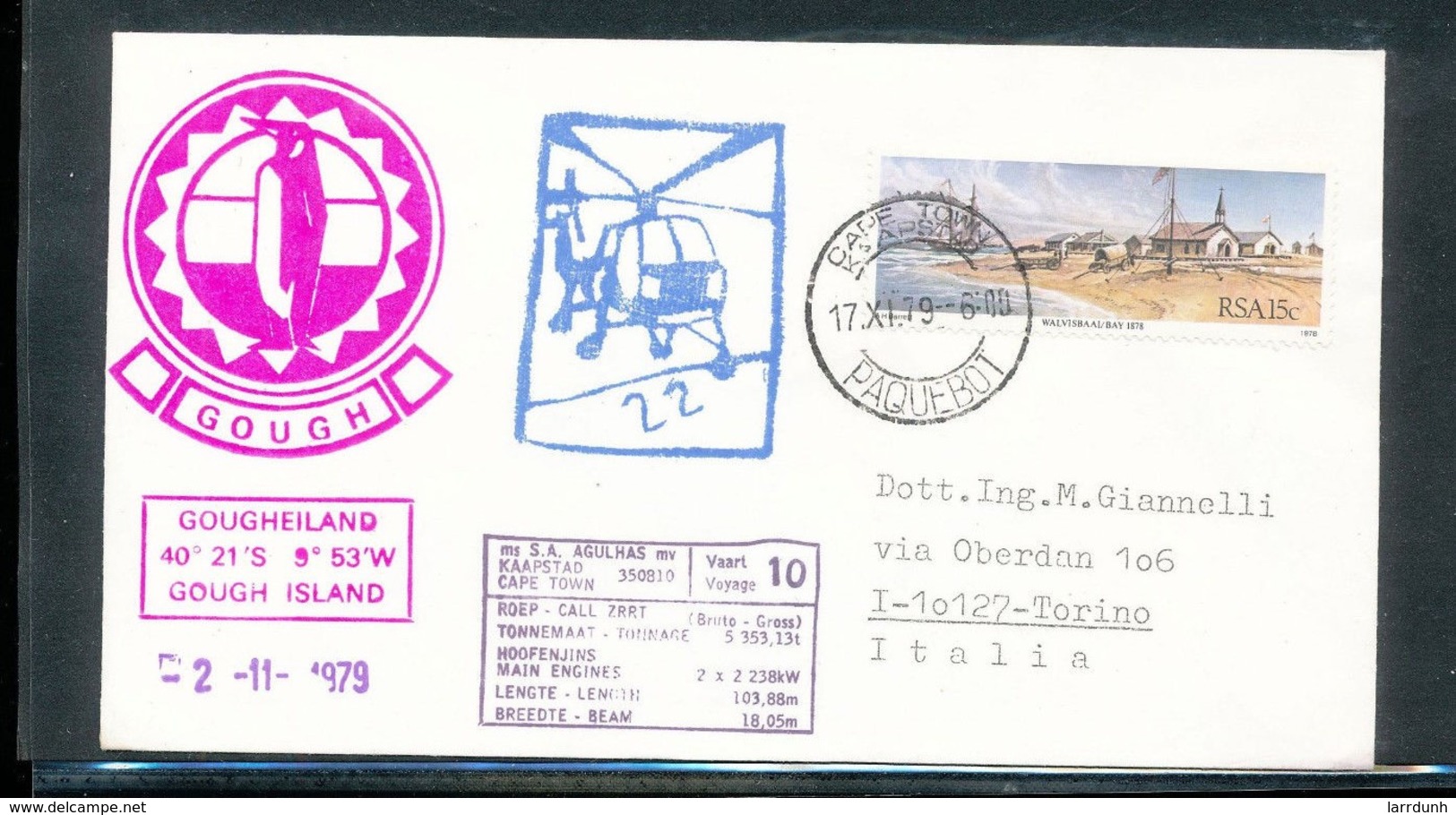 South Africa Gough Island Helicopter PAQUEBOT M/v S. A. Agulhas Antarctica With Cancels And Cachets 1979  A04s - Other & Unclassified