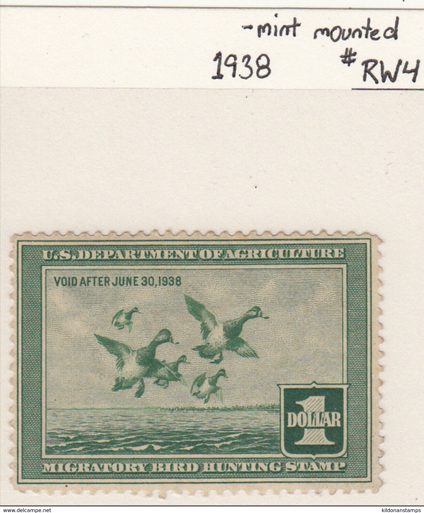 USA 1937 Duck Stamp, Mint Mounted, Sc# RW4 - Duck Stamps