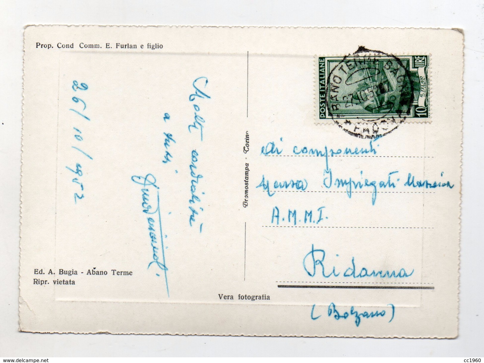 Abano Terme (Padova) - Stabilimento Termale Italia - Viaggiata Nel 1952 - (FDC4056) - Padova (Padua)