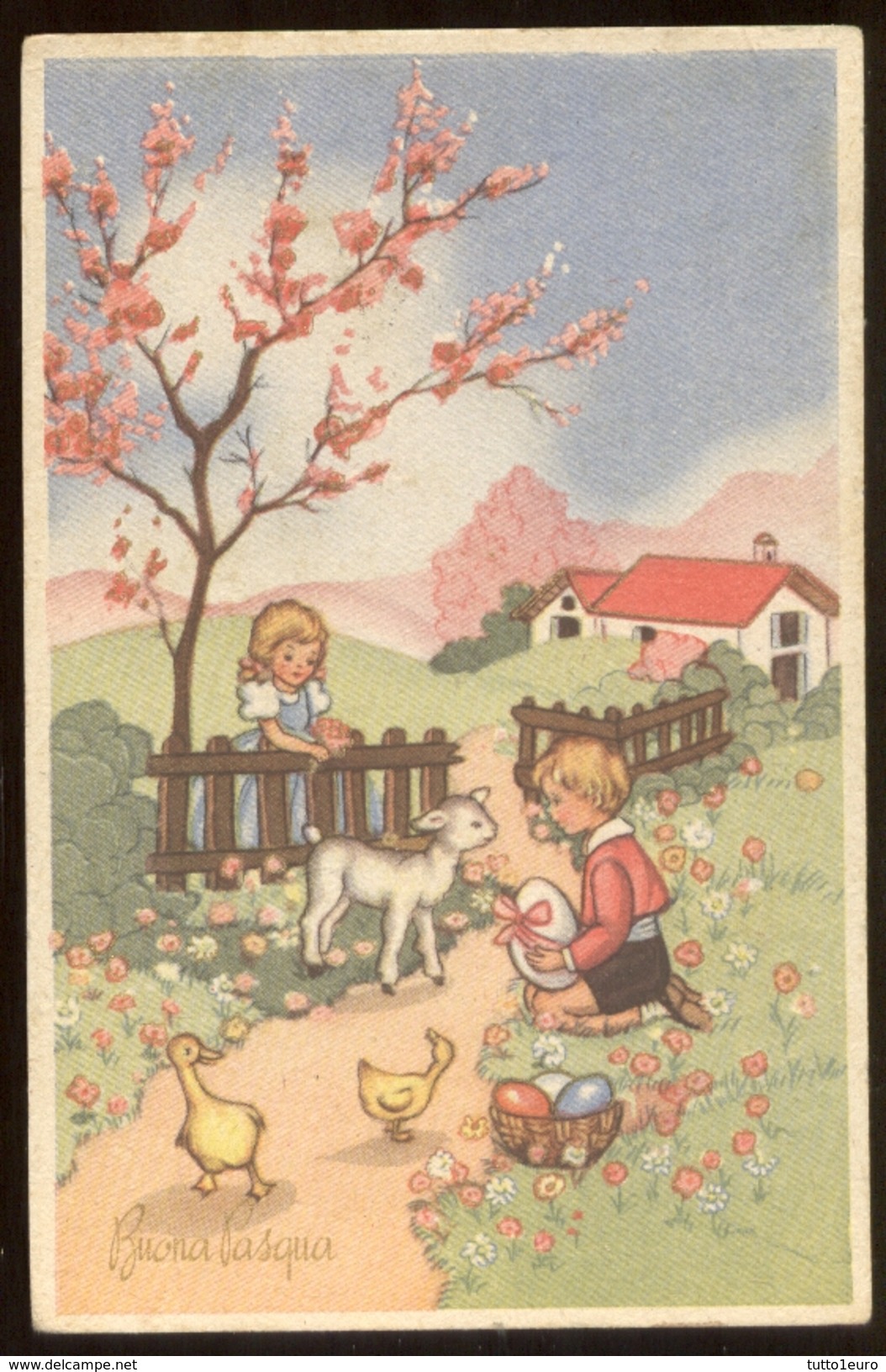 BUONA PASQUA - BAMBINI - KINDER - CHILDREN - ENFANTS (11) VIAGGIATA ANNI 40-50 - Pasqua