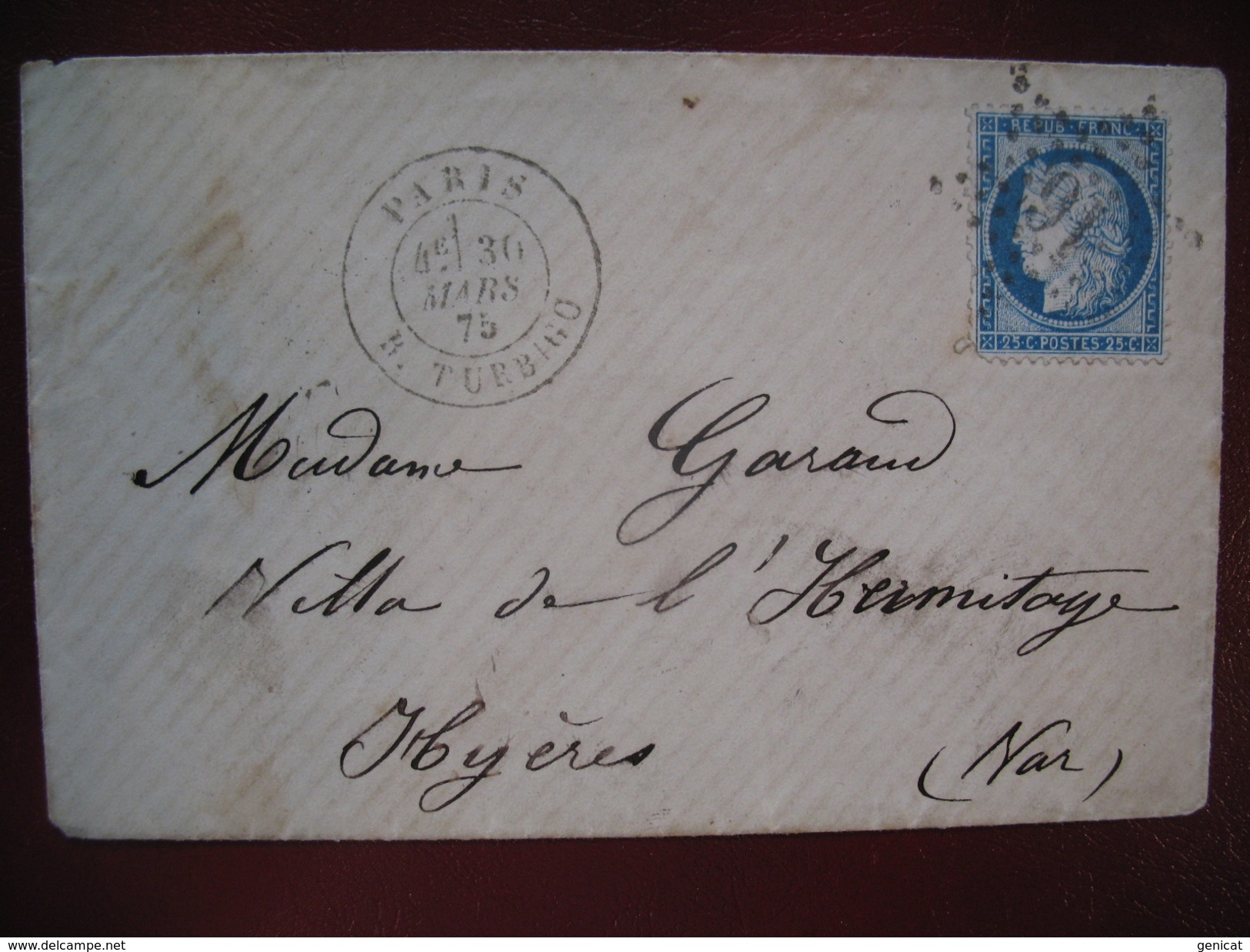 Lettre Ceres N° 60 Oblitération Etoile De Paris 16 R. Turbigo 1875 Pour Hyeres - 1849-1876: Période Classique