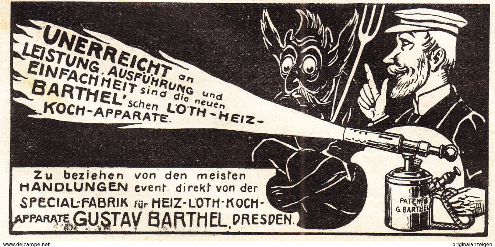 Original-Werbung/ Anzeige 1901 - BARTHEL'S LÖT- HEIZ- UND KOCHAPPARATE / DRESDEN - Ca. 80 X 45 Mm - Advertising