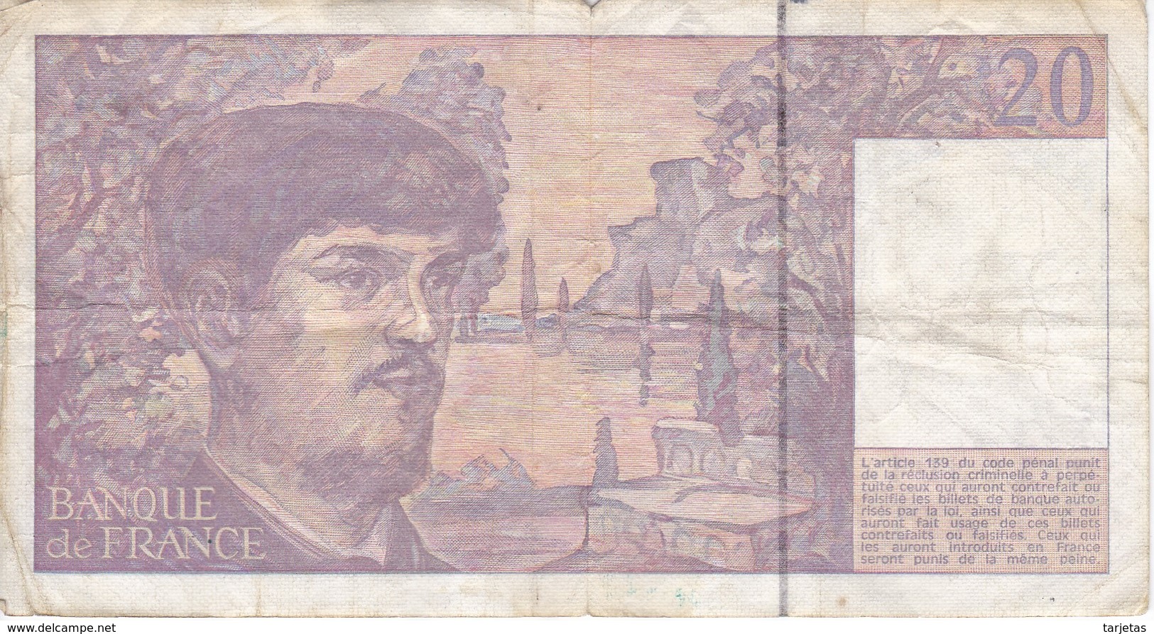 BILLETE DE FRANCIA DE 20 FRANCS DEL AÑO 1990 SERIE H  (BANKNOTE) CLAUDE DEBUSSY - 20 F 1980-1997 ''Debussy''