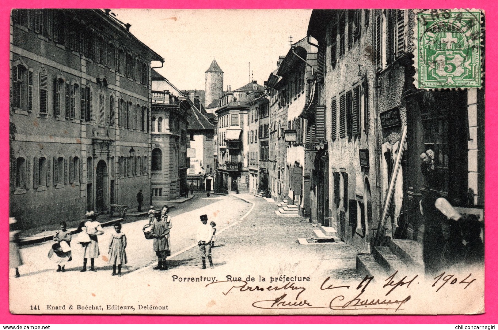 Porrentruy - Rue De La Préfecture - ENARD & BOECHAT - 1904 - Cachet Timbre Au Verso St Ursanne Sury Le Comtal - Saint-Ursanne