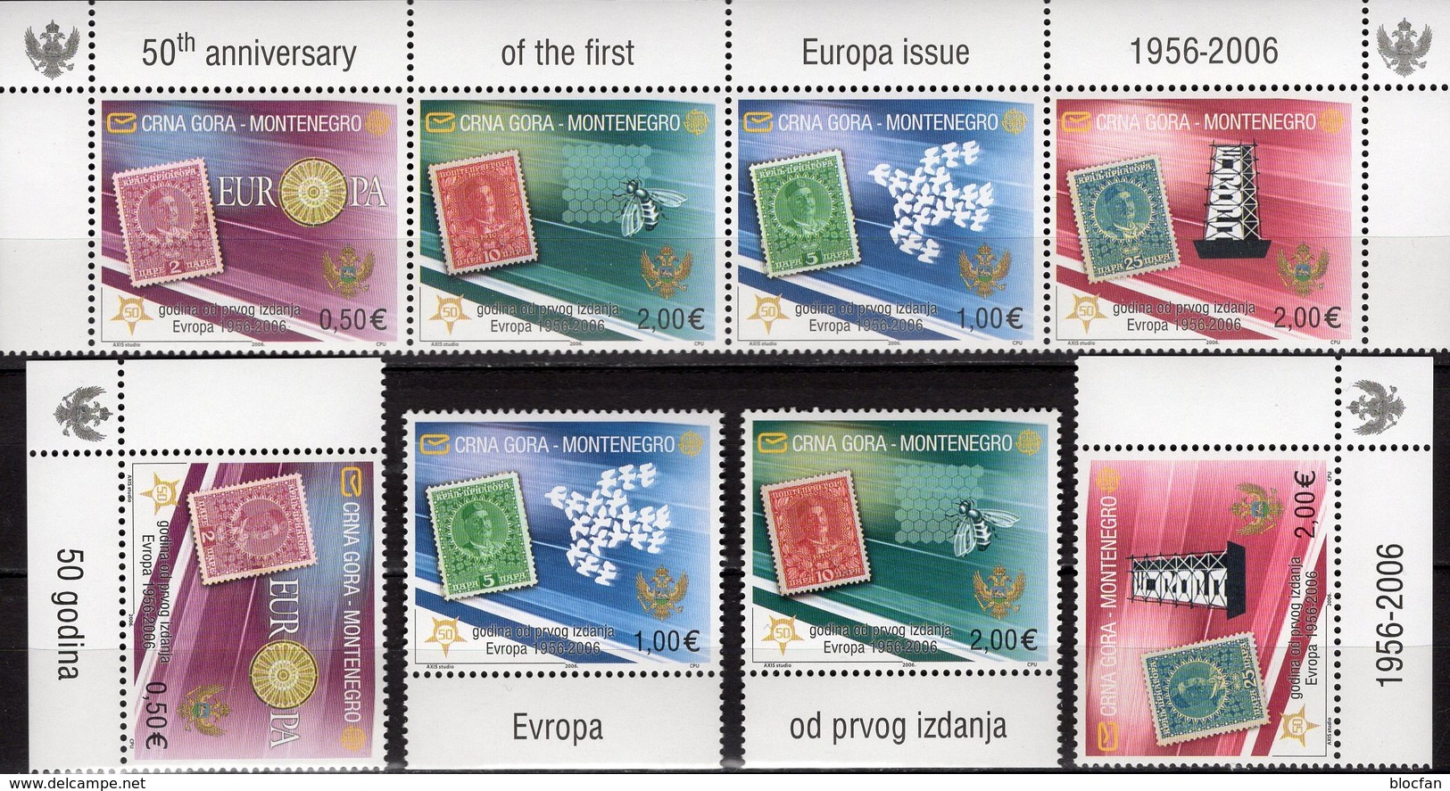 EUROPA 50 Jahre CEPT 2006 Montenegro 108/1+ 4-ZD ** 27&euro; Stamp On Stamps History Philatelic Se-tenant Bf YUGOSLAVIJA - Montenegro