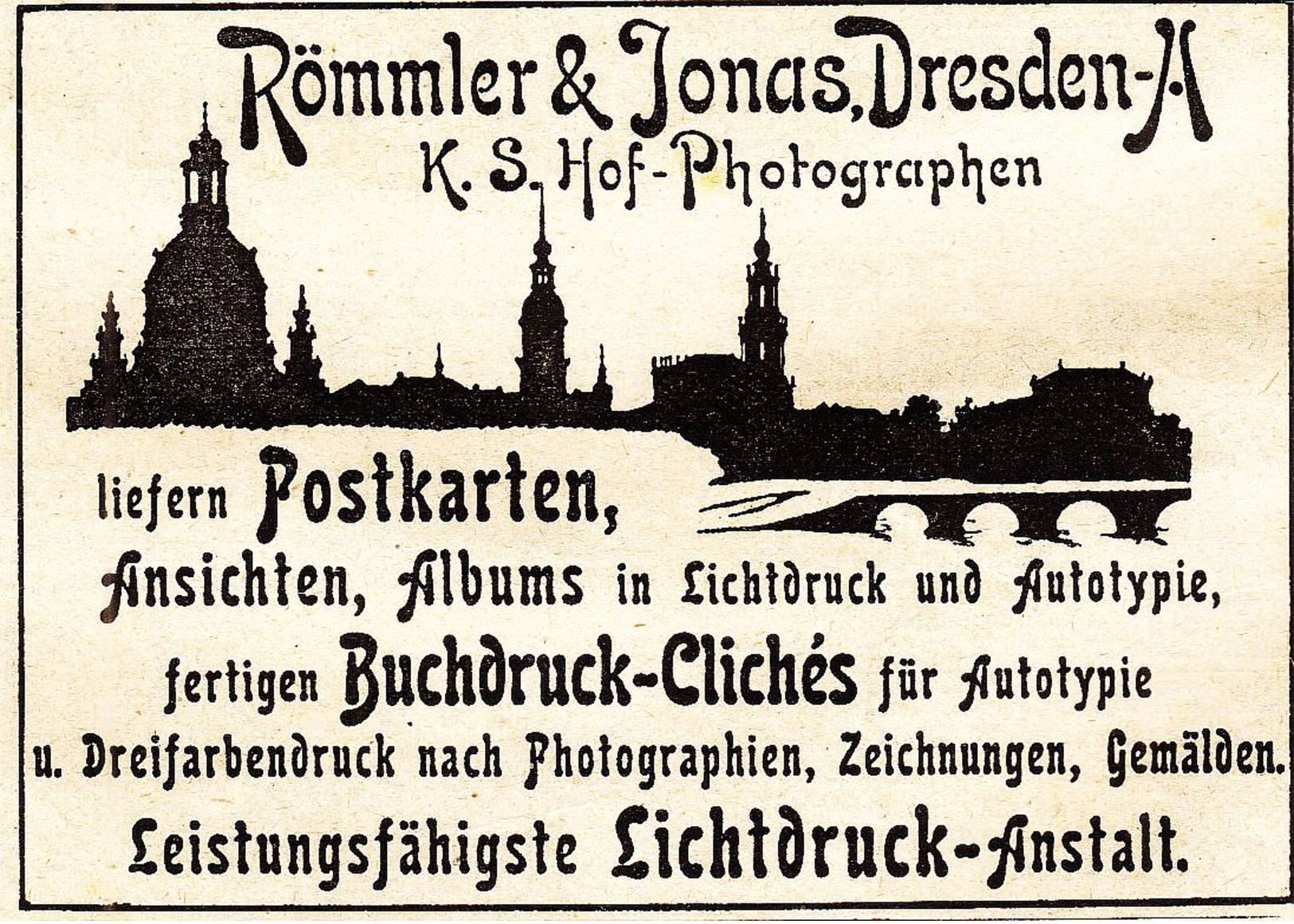 Original-Werbung/ Anzeige 1901 - POSTKARTEN / RÖMMLER & JONAS - DRESDEN - Ca. 90 X 60 Mm - Werbung