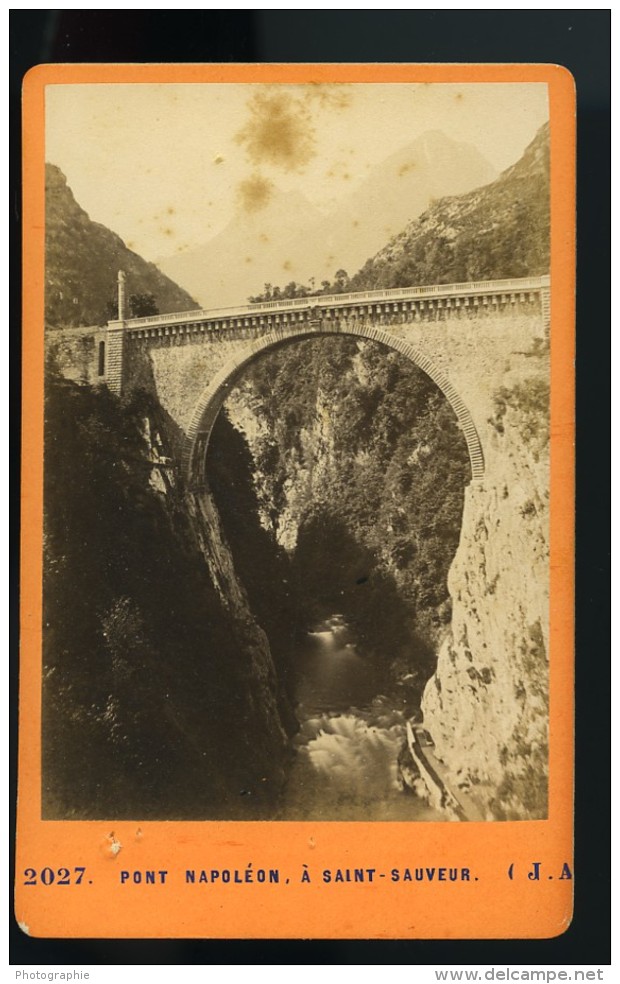 Pyrenees Pont Napoleon à Saint Sauveur Gave De Gavarnie Ancienne Photo CDV Andrieu 1870 - Old (before 1900)