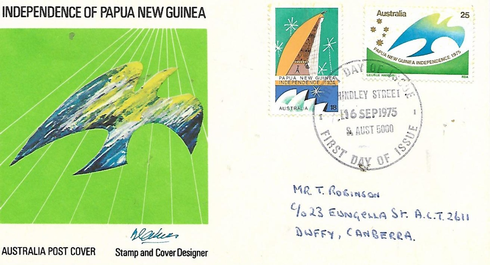 AUSTRALIA  HENDLEY STREET  Indépendance Of Papua New Guinea  16/09/75x - Premiers Jours (FDC)