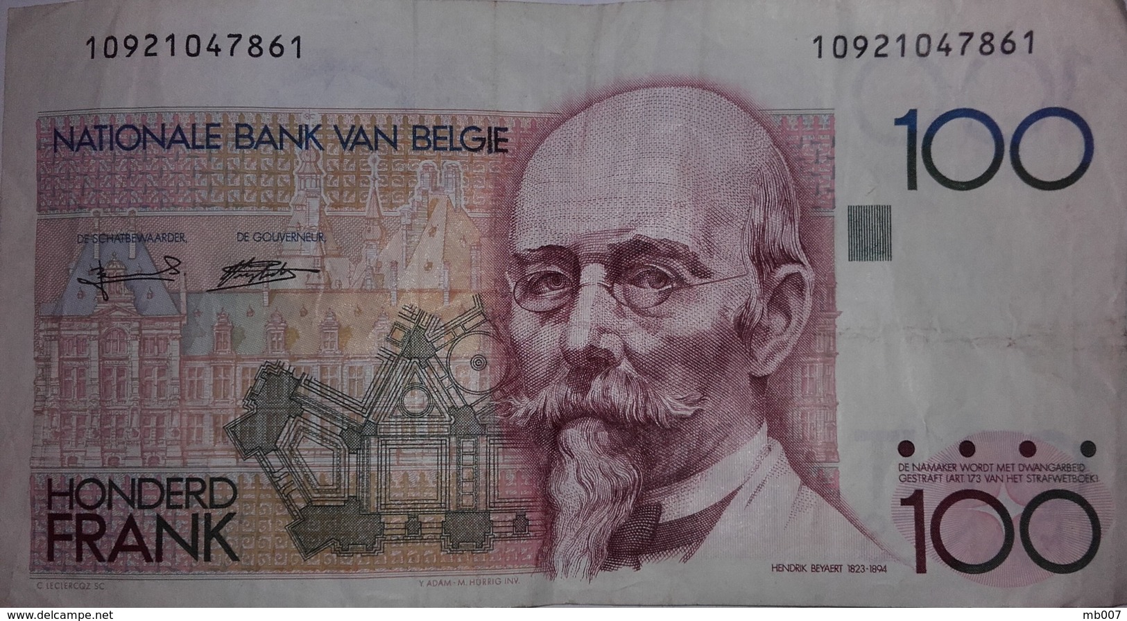 Belgique, 100 Francs Type Beyaert - Zonder Classificatie