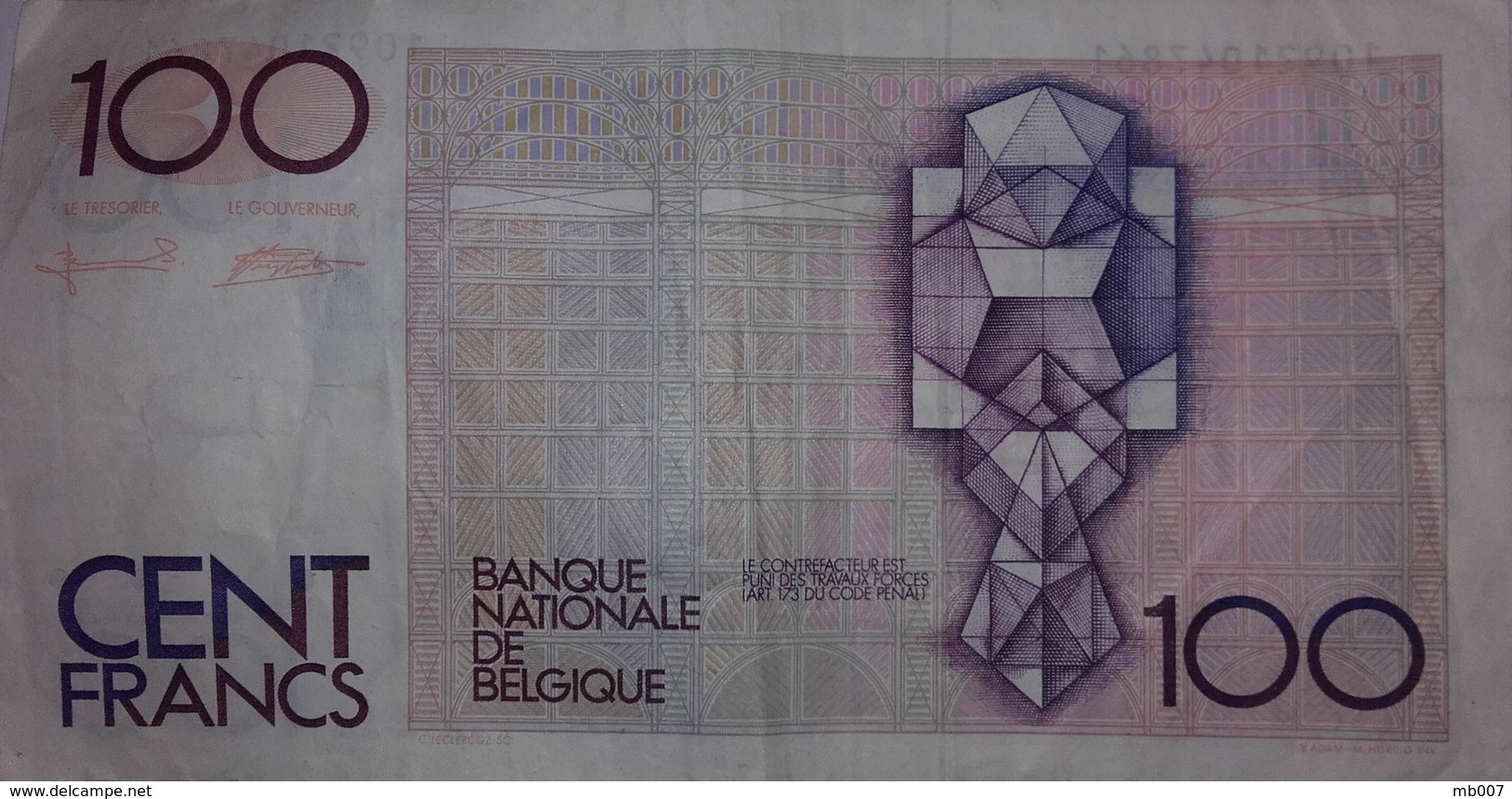 Belgique, 100 Francs Type Beyaert - Ohne Zuordnung