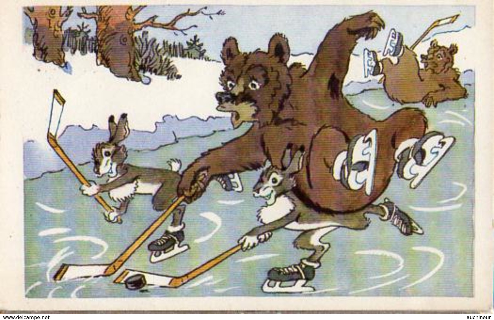 16 Animaux Humanisés, Ours Lapin Patinage Hockey Sur Glace (russe) - Gekleidete Tiere