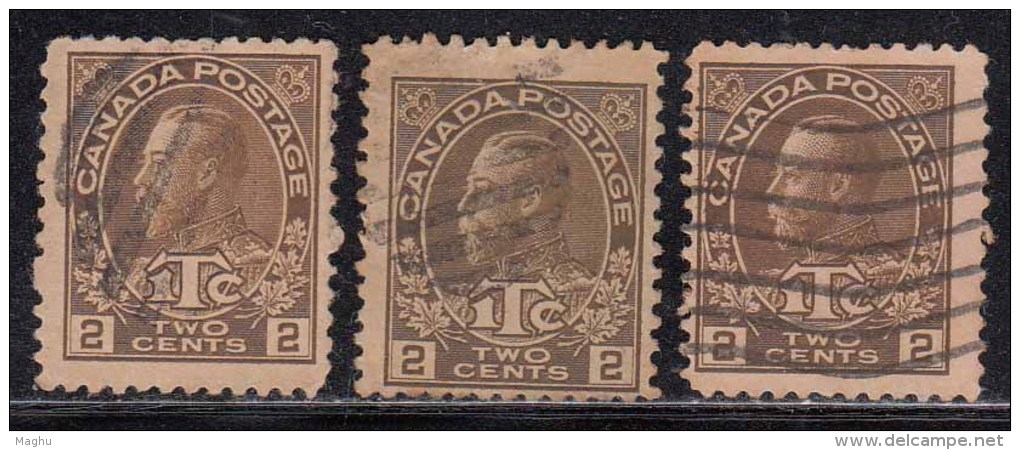 2c X 3 Diff., Shades, Used 1916 War Tax Used Canada KGV Series - War Tax