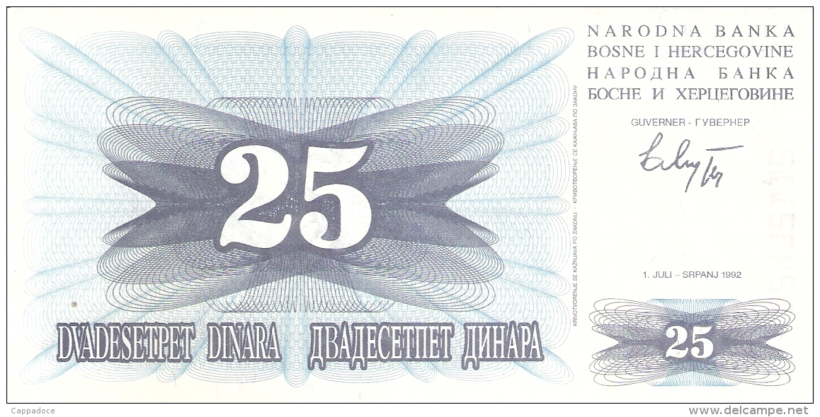 BOSNIE - HERZEGOVINE   25 Dinara   1/7/1992   P. 11a   UNC - Bosnië En Herzegovina