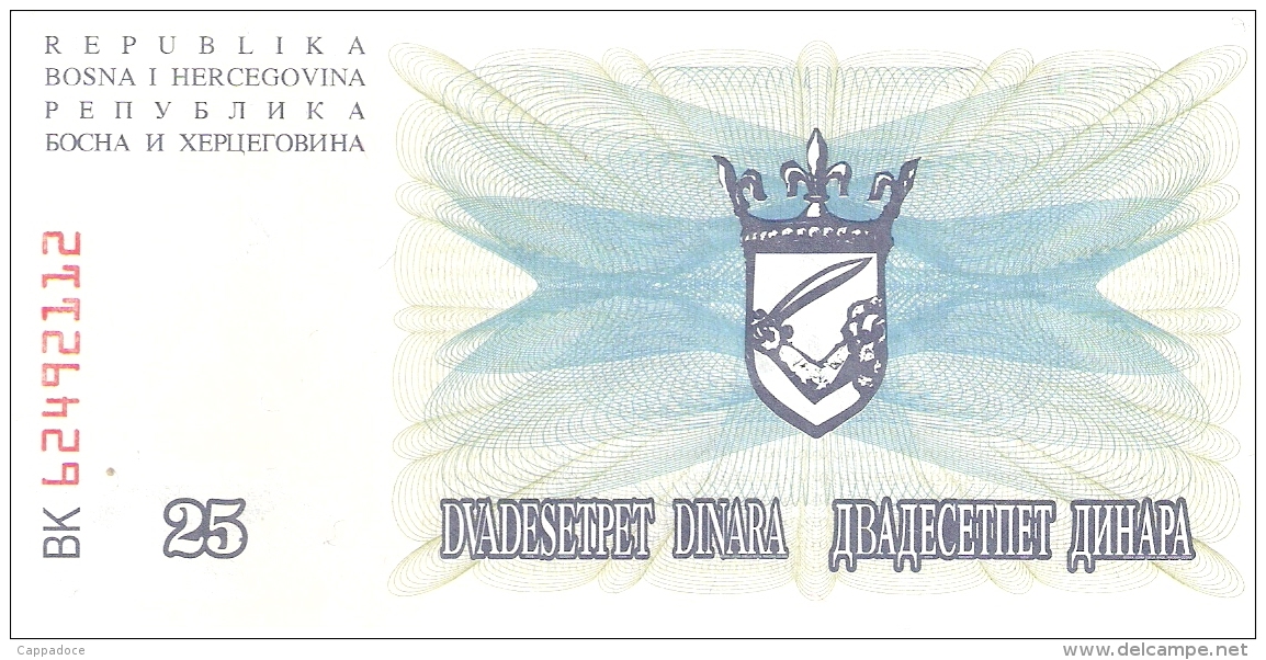BOSNIE - HERZEGOVINE   25 Dinara   1/7/1992   P. 11a   UNC - Bosnie-Herzegovine