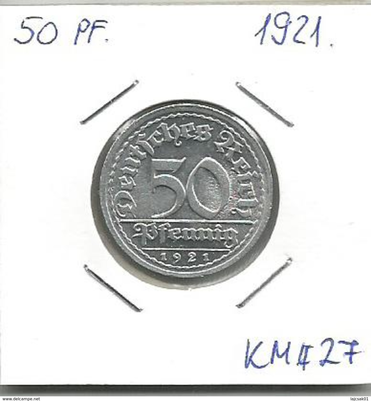 B7 Germany 50 Pfennig 1921. J KM#27 High Grade - 50 Rentenpfennig & 50 Reichspfennig