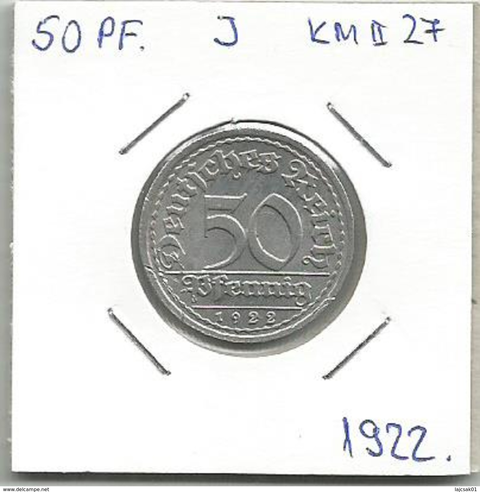 B11 Germany 50 Pfennig 1922. J KM#27 - 50 Rentenpfennig & 50 Reichspfennig