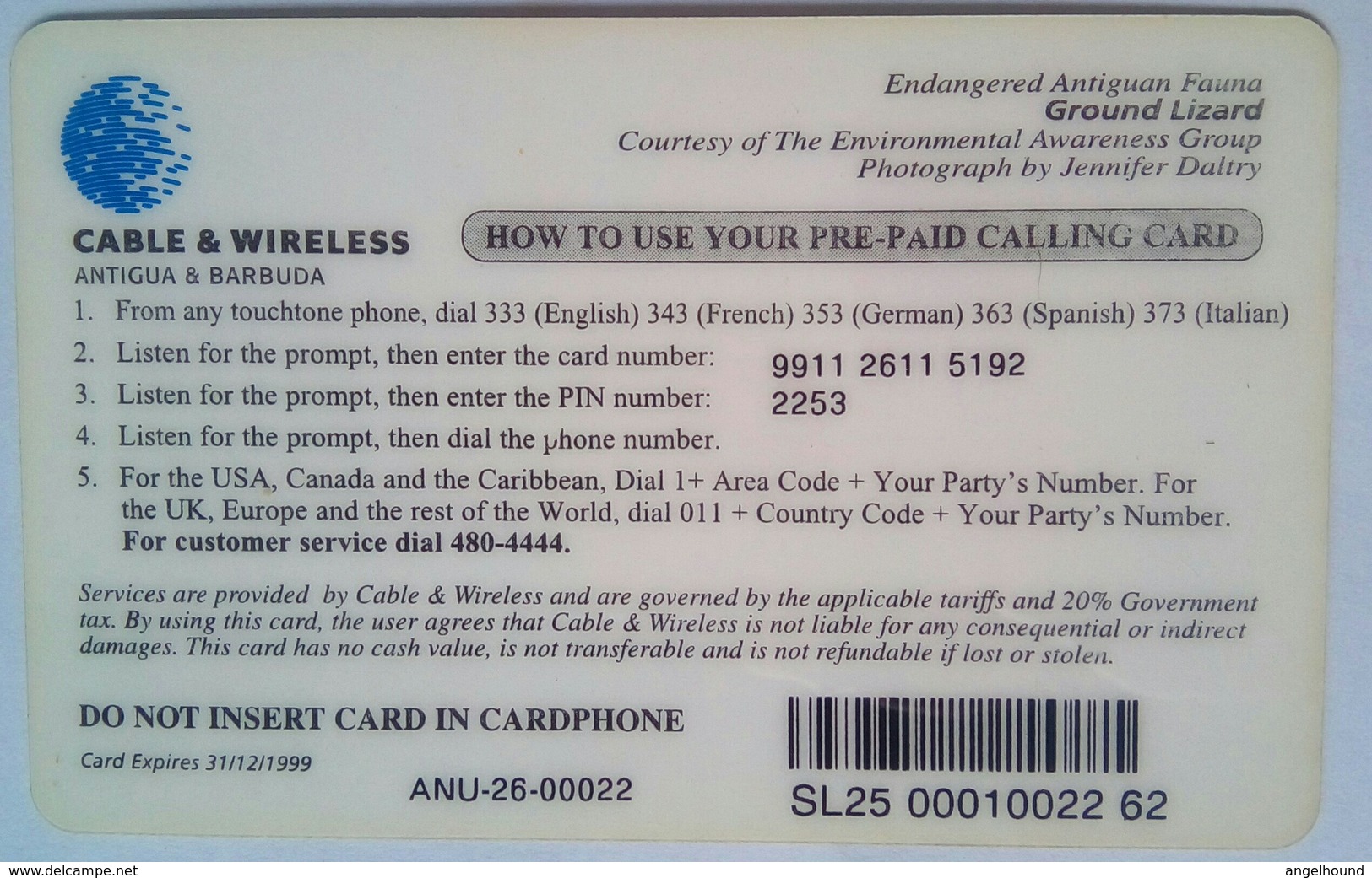 EC$25 Remote Card ANU-26 Ground Lizard - Antigua Et Barbuda