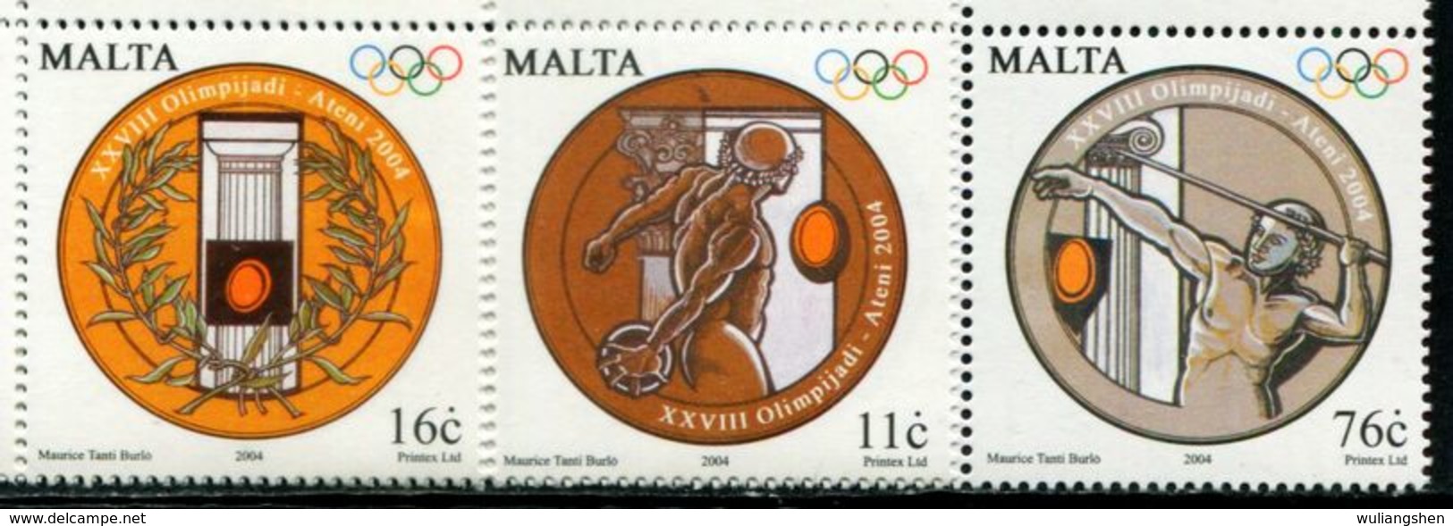 XF0827 Malta 2004 Olympic Games 3v MNH - Malte