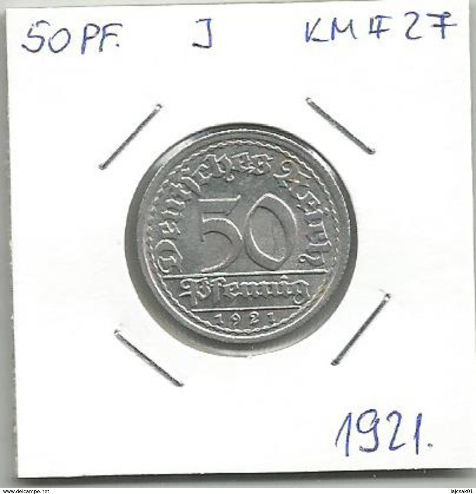 D4 Germany 50 Pfennig 1921. J  KM#27 - 50 Rentenpfennig & 50 Reichspfennig