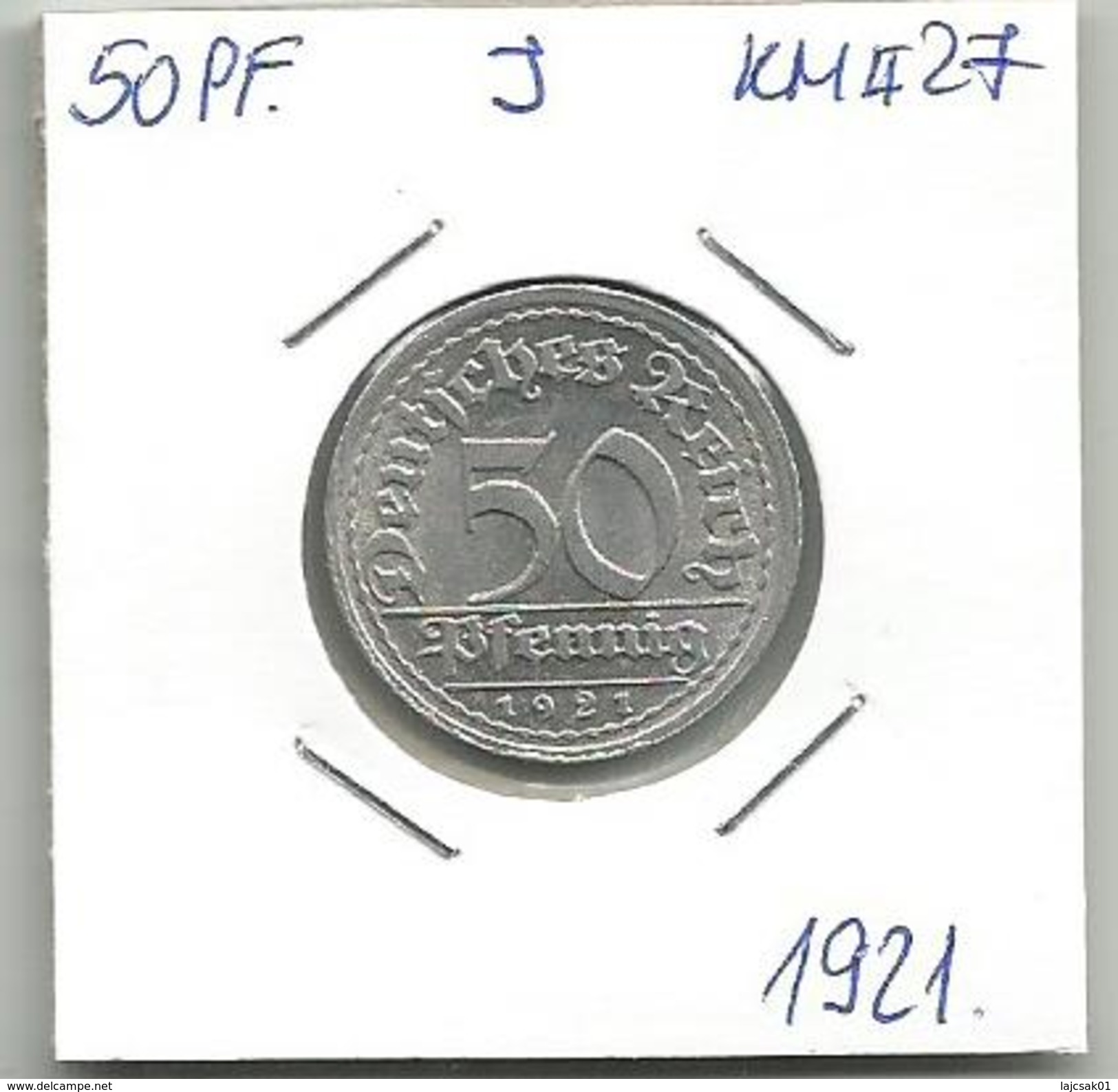 D4 Germany 50 Pfennig 1921. J  KM#27 - 50 Rentenpfennig & 50 Reichspfennig