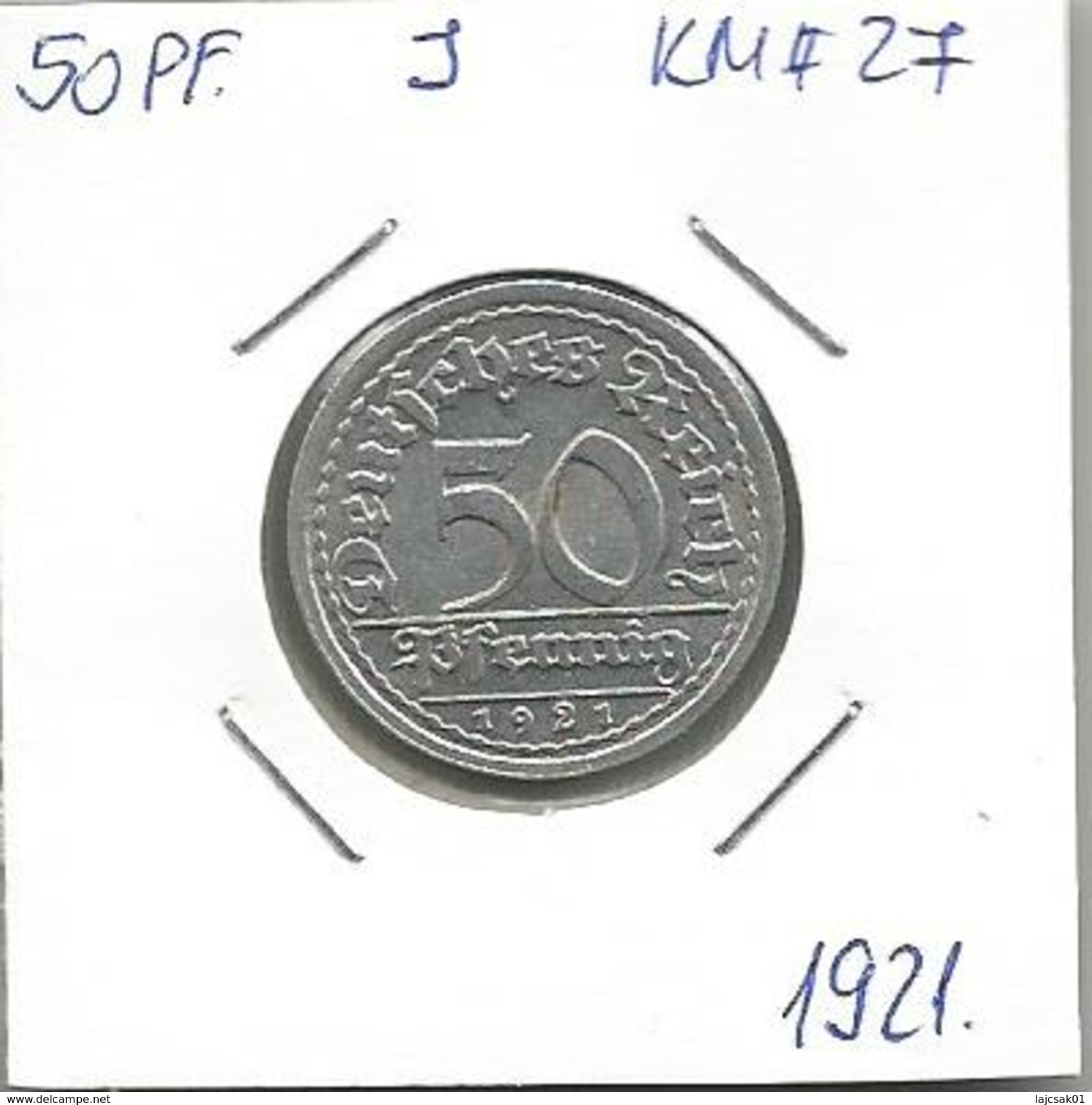 D8 Germany 50 Pfennig 1921. J  KM#27 - 50 Rentenpfennig & 50 Reichspfennig