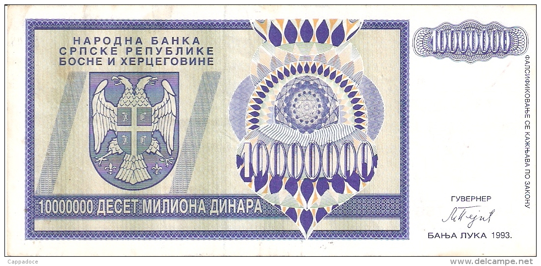 BOSNIE - HERZEGOVINE   10 Million Dinara   1993   P. 144a - Bosnia Erzegovina