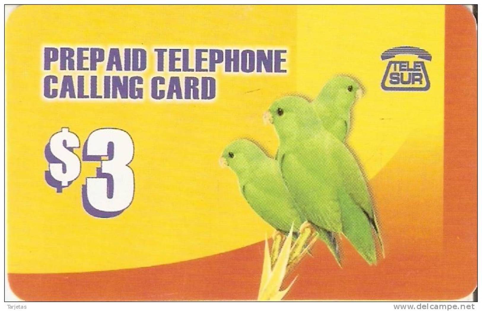 TARJETA DE SURINAME DE DOS LOROS DE $3 (BIRD-PARROT) - Papegaaien & Parkieten