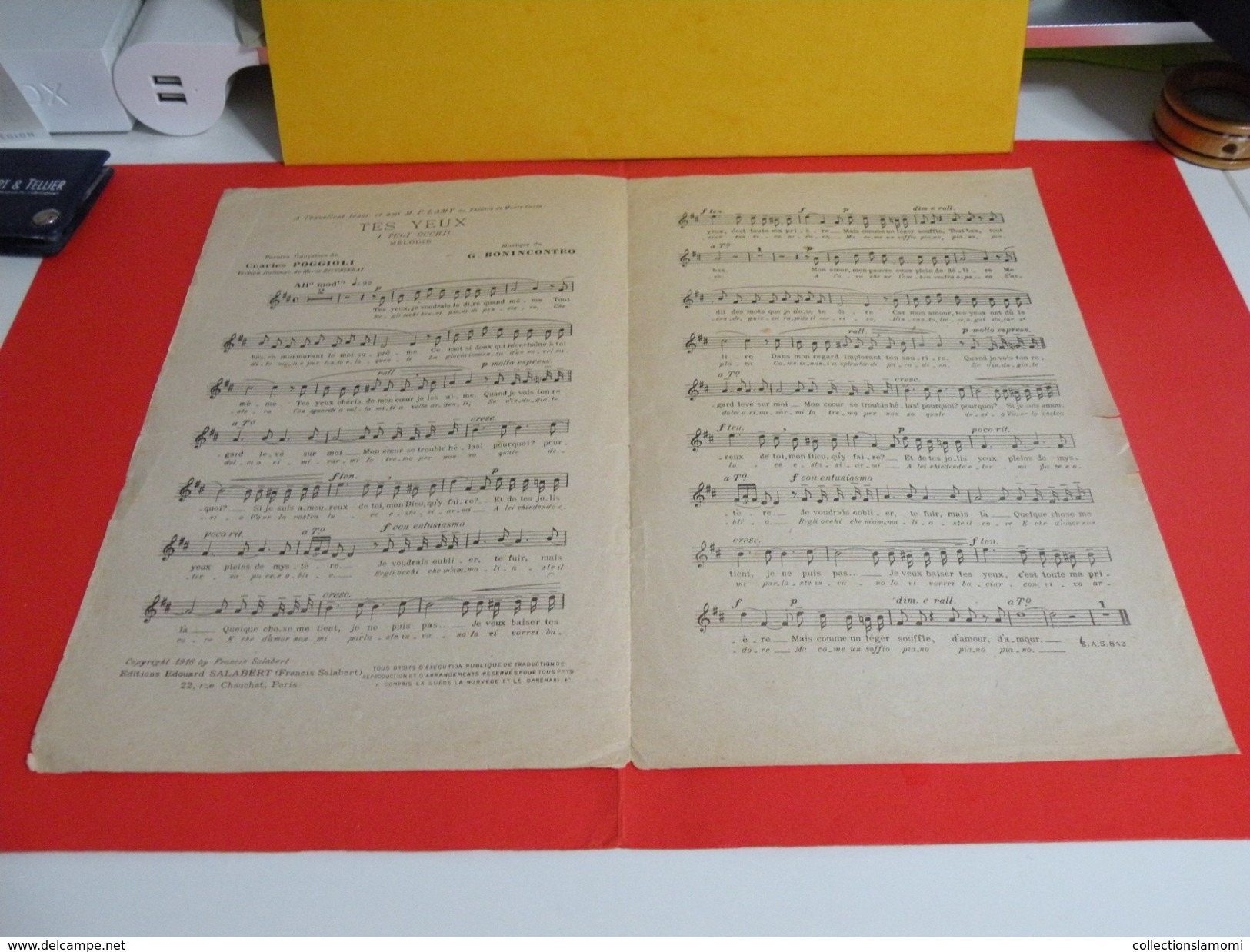 Musique & Partitions > Chansonniers Opéra > Tes Yeux -Paroles Charles Poggioli -Musique G. Bonincontro 1916 - Opéra