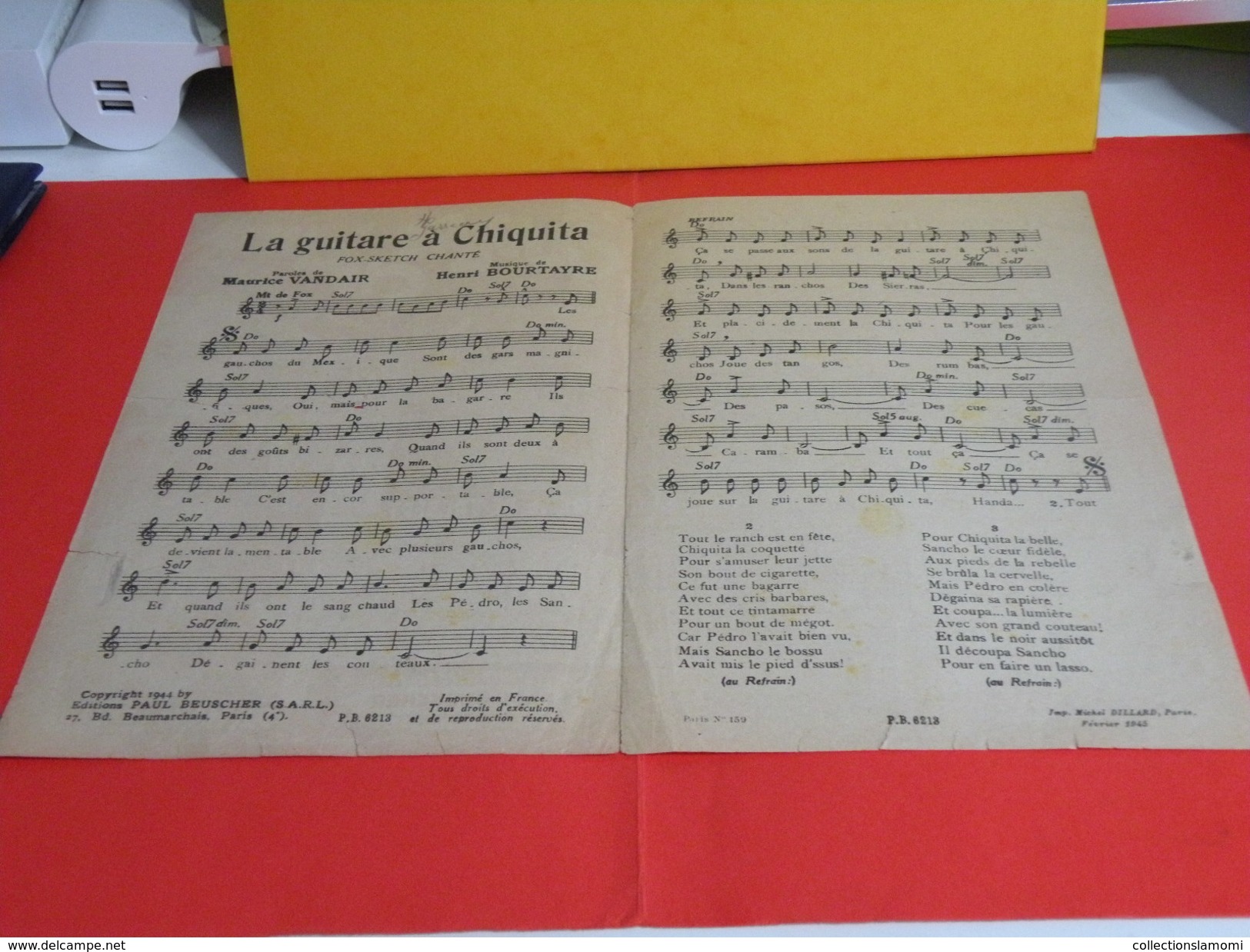 Musique & Partitions > Chansonniers > La Guitare à Chiquita -Paroles Maurice Vandair -Musique Henri Bourtayre 1944 - Compositeurs De Comédies Musicales