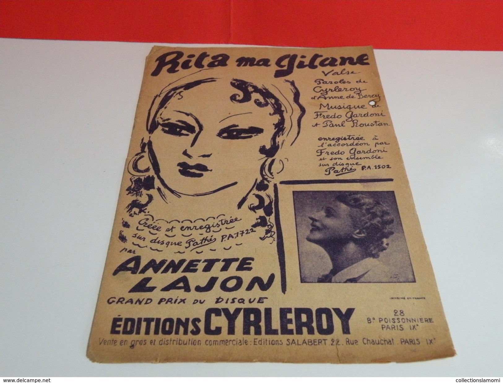 Musique & Partitions > Chansonniers > Rita Ma Gitane -Paroles Cyrleroy & A. De Berry -Musique F. Gardoni & P. Roustan - Compositeurs De Comédies Musicales