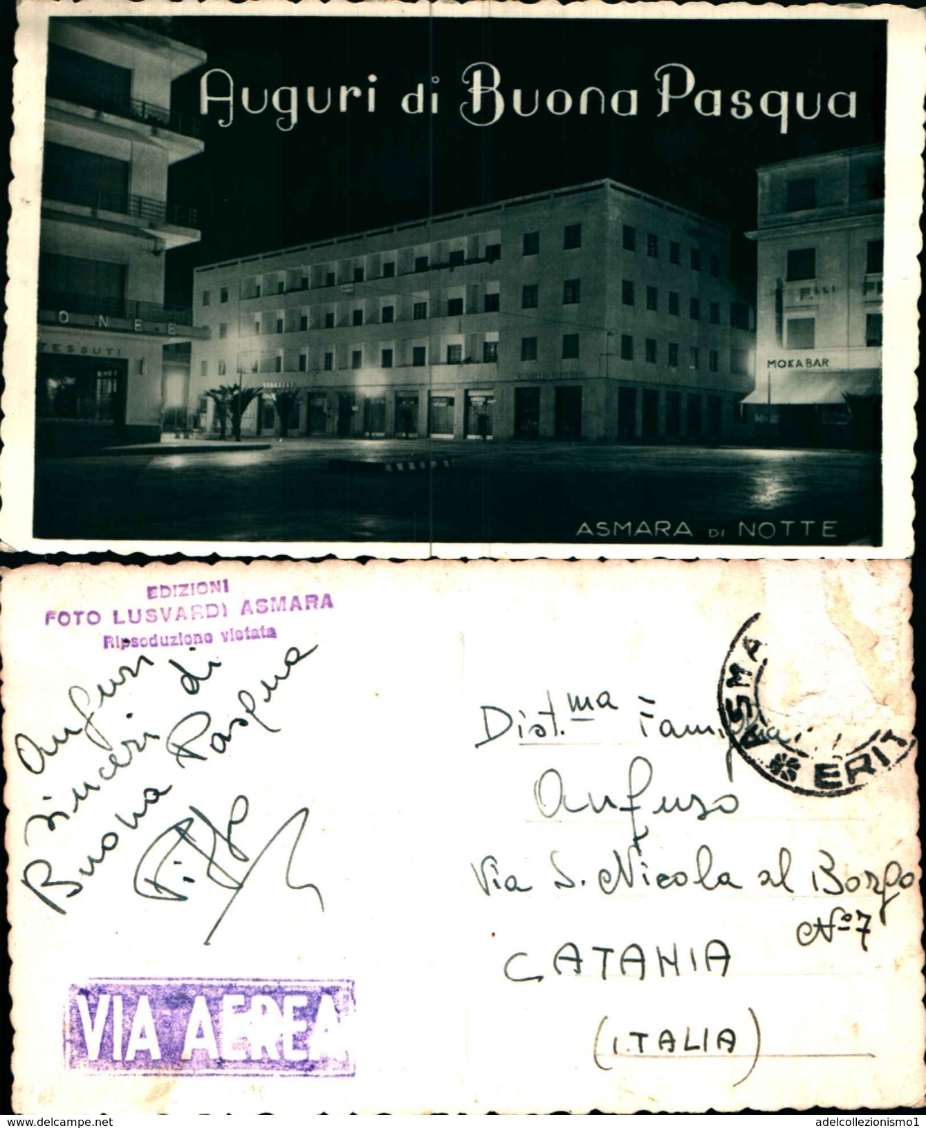 88063) Cartolina Dell'eritrea  Italiana Città Di Asmara-veduta Notturna-viaggiata - Eritrea