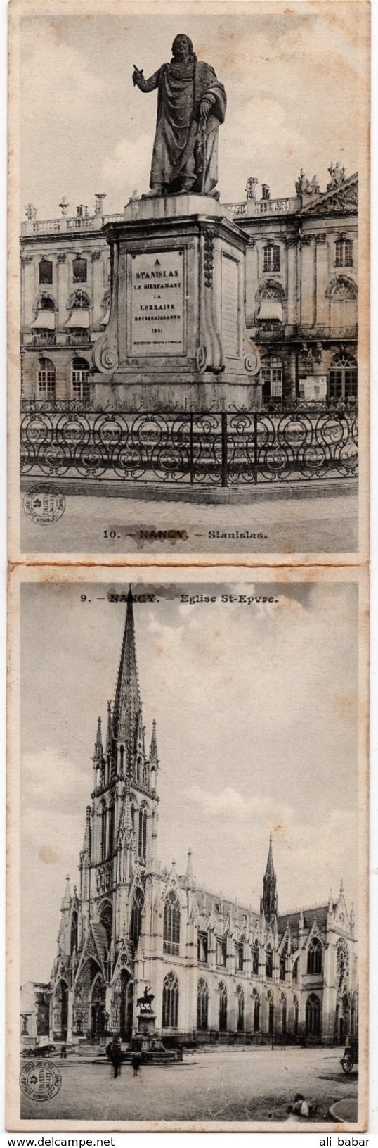 Nancy : Carte Double : Eglise St-Epvre - Statue De Stanislas (Editeur Non Mentionné, N° 9, 10) - Nancy