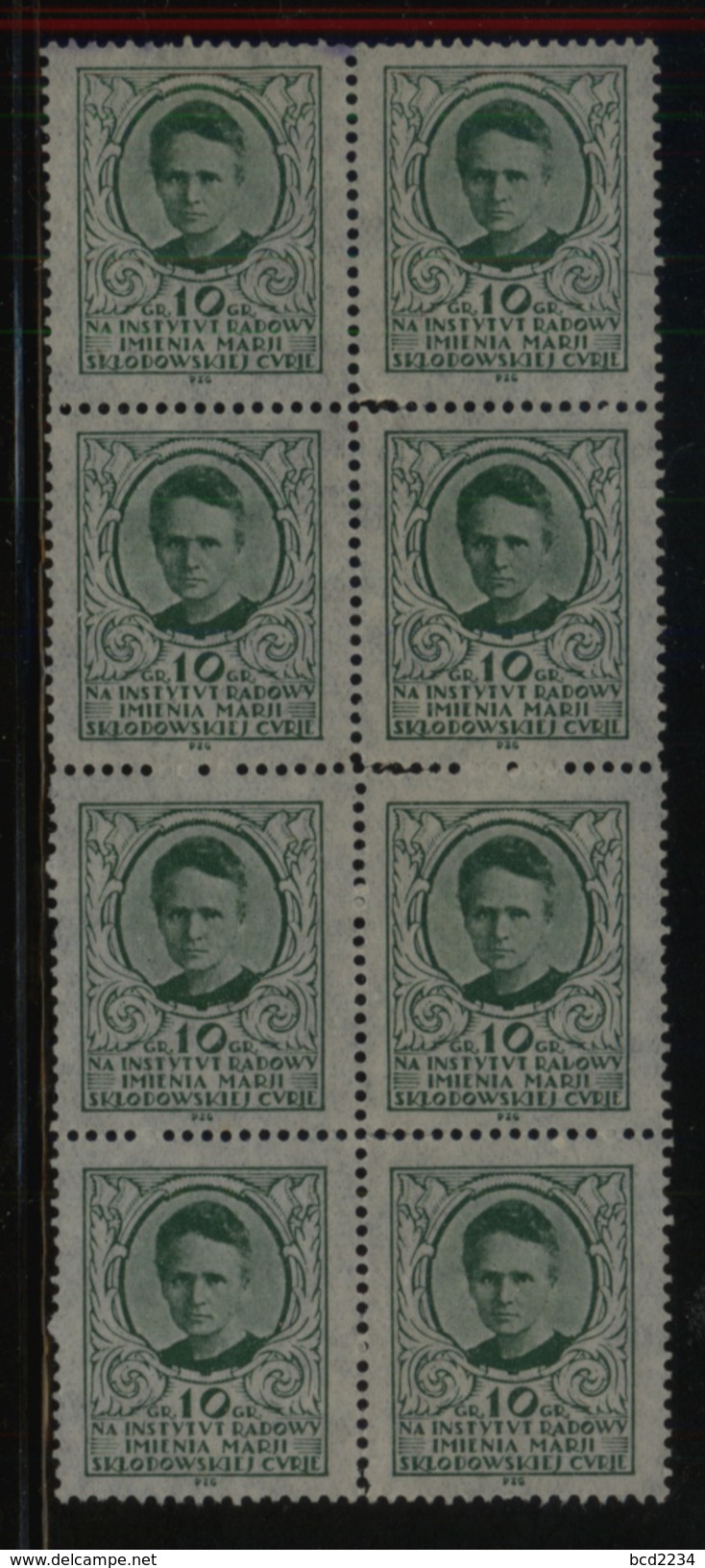 POLAND 10GR MARIE SKLODOWSKA CURIE RADIOLOGY INSTITUTE FUNDRAISING LABEL NG BLOCK OF 8 CHEMISTRY NOBEL PRIZE WINNER - Vignettes