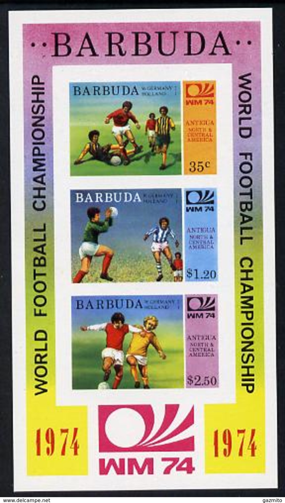 Barbuda 1974, Football World Cup In Germany, 3val In BF IMPERFORATED - 1974 – Germania Ovest