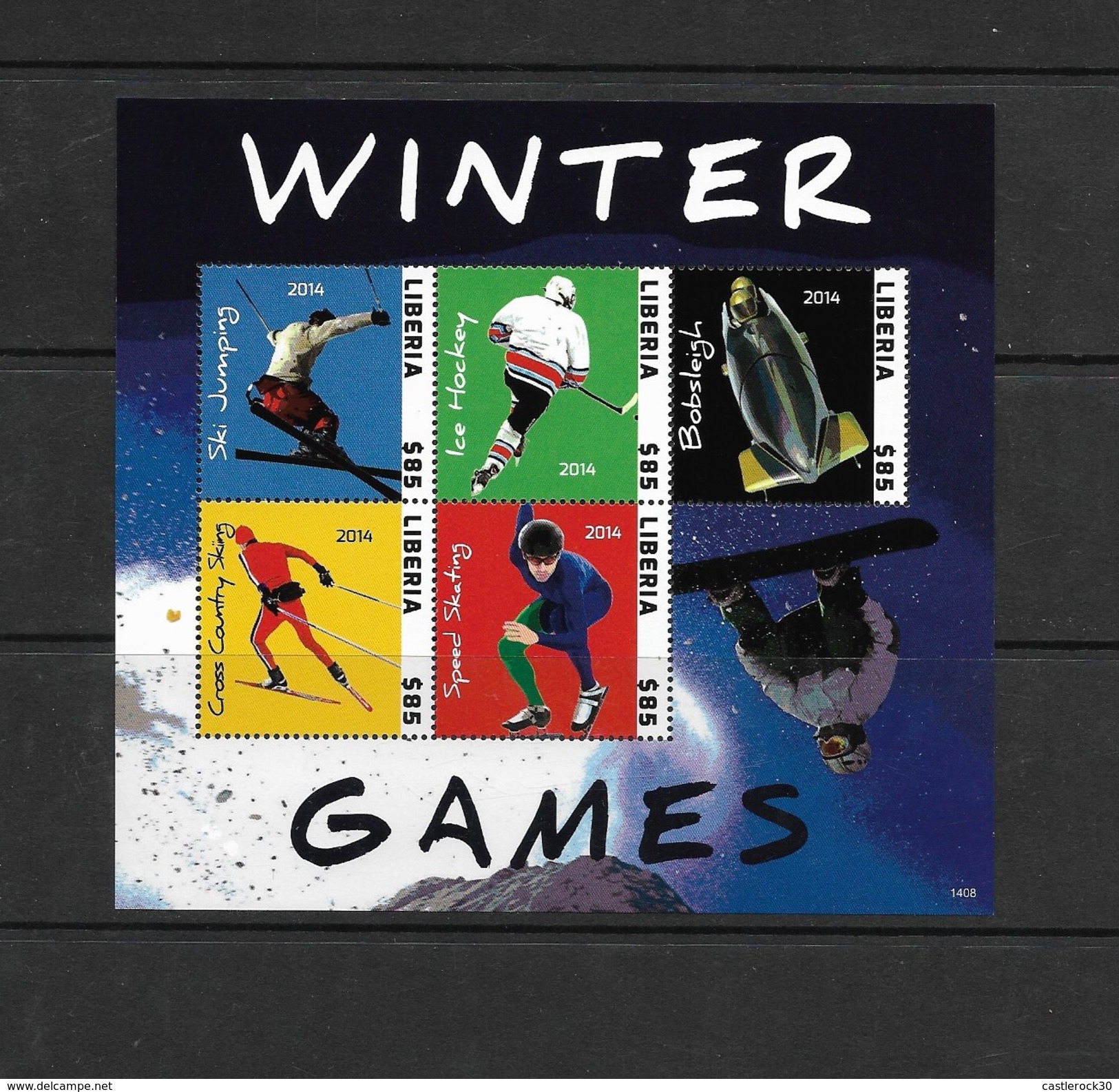 O) 2014 LIBERIA, SKI, HOCKEY, BOBSLEIGH, CROSS  COUNTRY, SPEED SKATING - WINTER GAMES, SOUVENIR MNH - Liberia