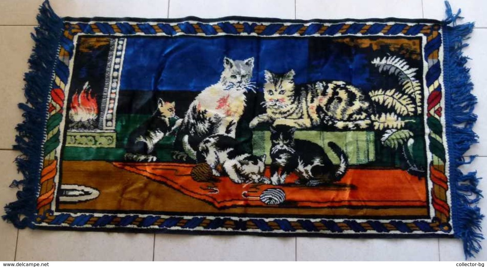ULTRA RARE OLD Gobelin Tapestry Handmade CATS 70'S VINTAGE LARGE SIZE 110-53CM. - Other & Unclassified