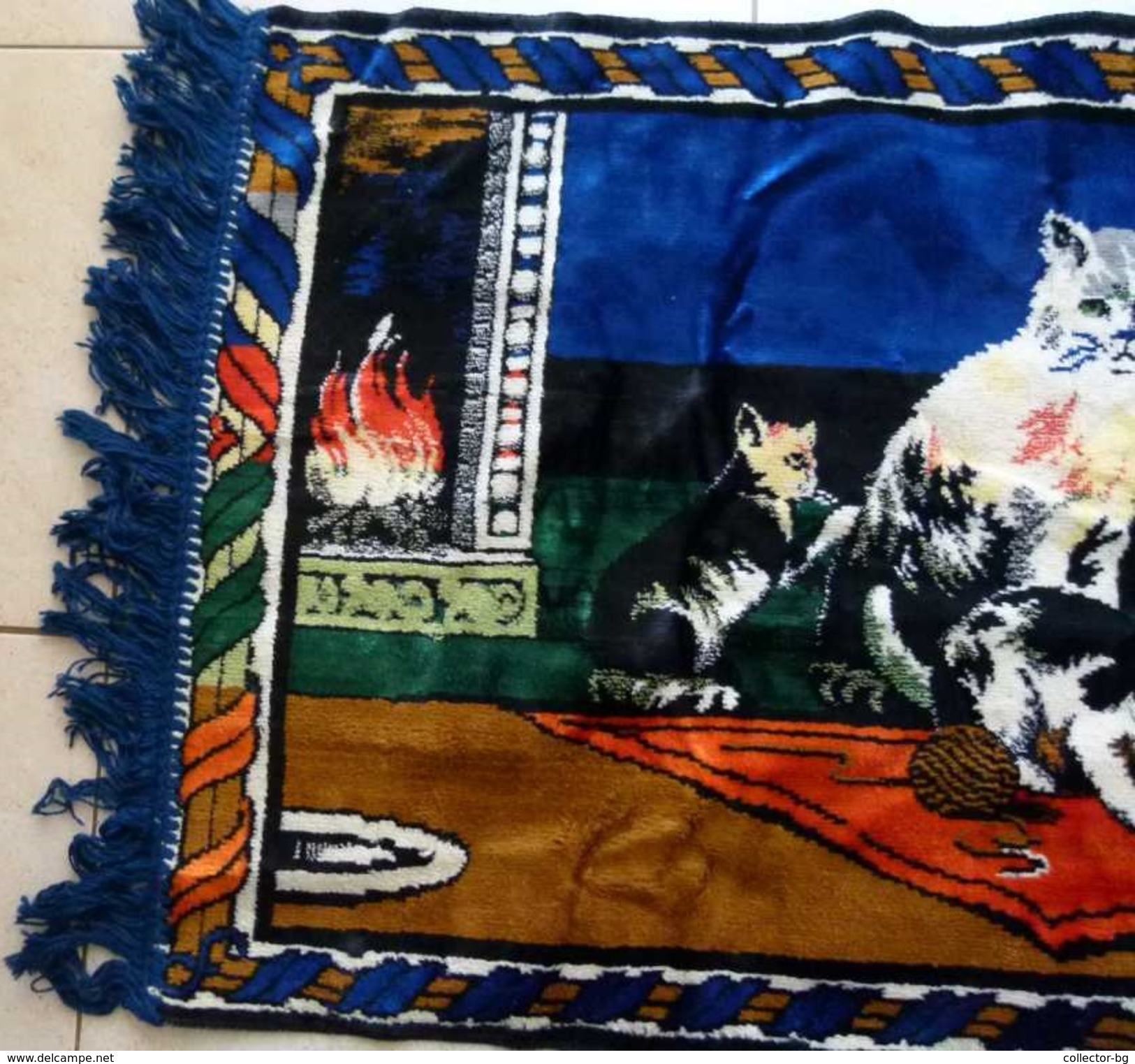 ULTRA RARE OLD Gobelin Tapestry Handmade CATS 70'S VINTAGE LARGE SIZE 110-53CM. - Other & Unclassified