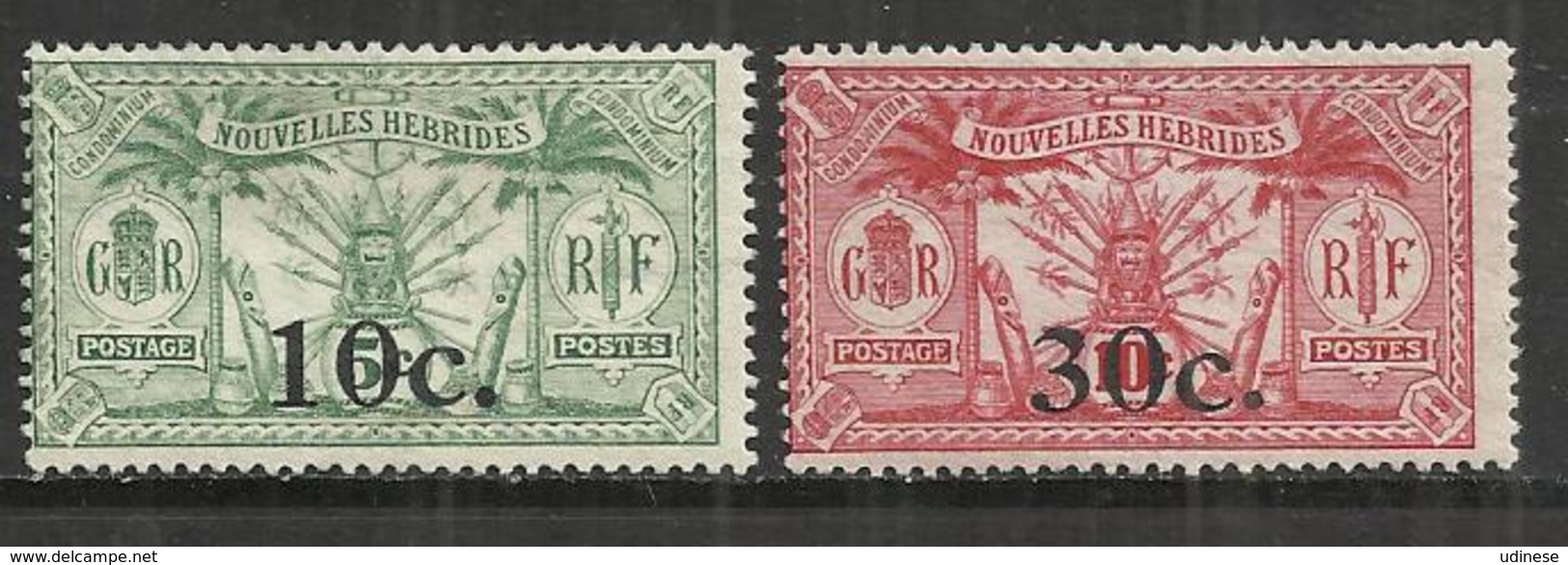 NOUVELLE HEBRIDES 1920 - INDIGENOUS IDOL - OVERPRINTED -  LOT OF 2 DIFFERENT - MNH NEUF MINT NUEVO - Nuevos