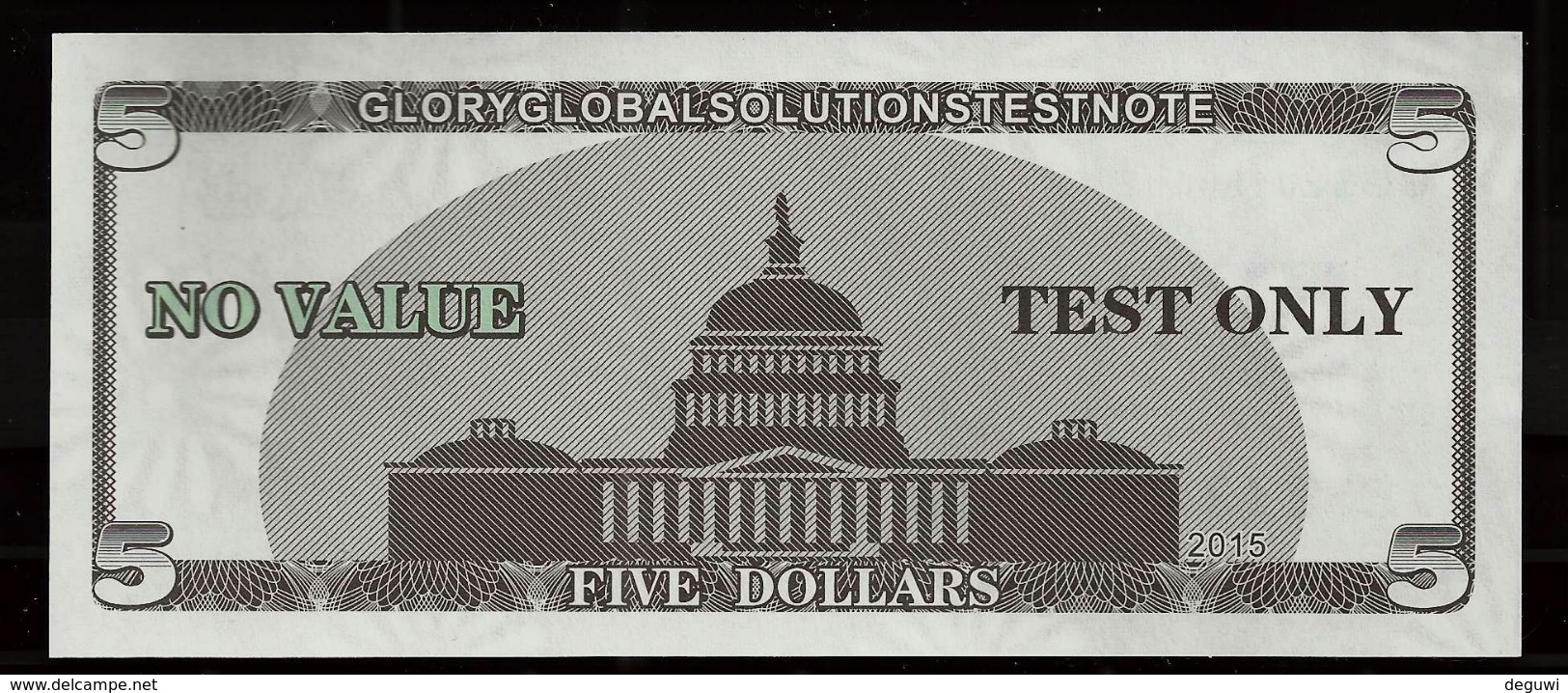 ATM Test Note "GLORY" 5 Dollars, Testnote, RRR, UNC, With Watermark - Autres & Non Classés
