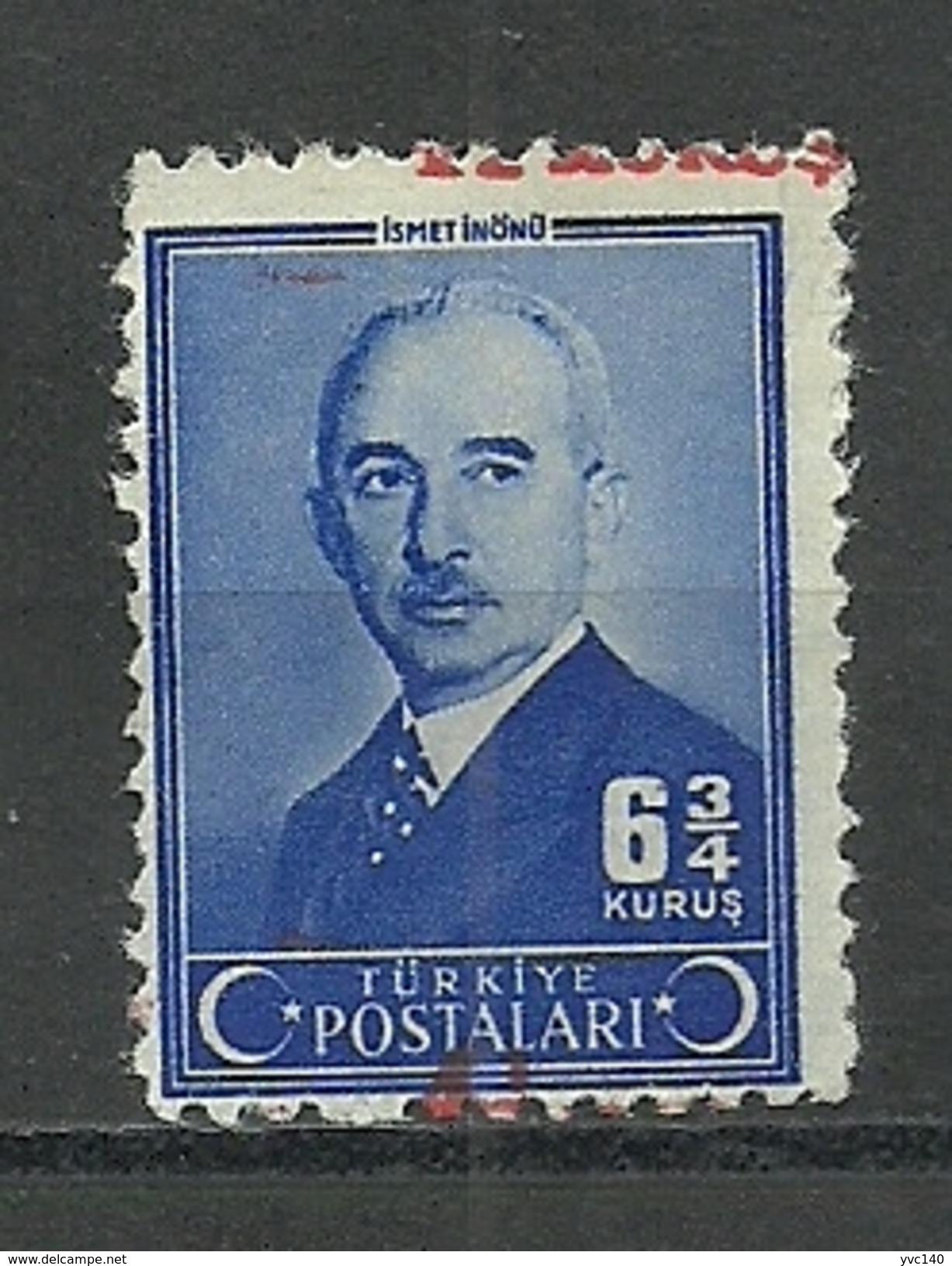 Turkey; 1943 Overprinted Postage Stamp, ERROR "Shifted Surcharge" - Unused Stamps