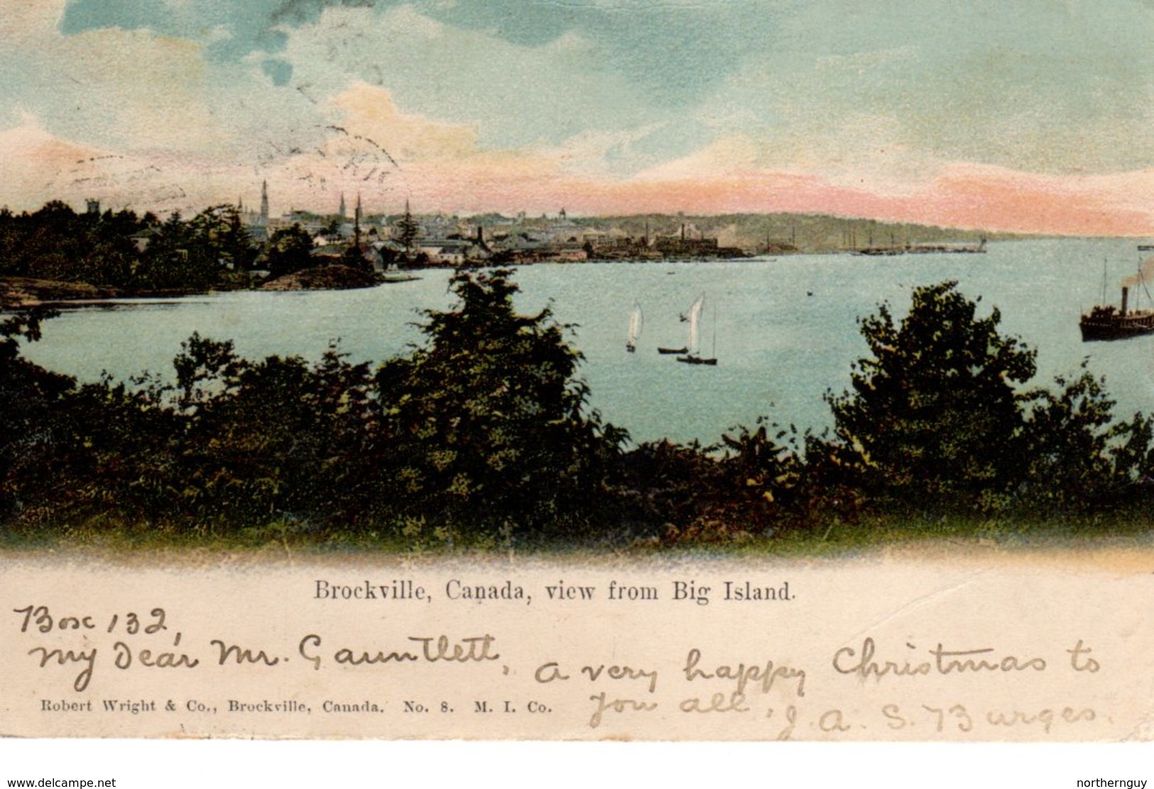 BROCKVILLE, Ontario, Canada, Waterfront View From Big Island, 1904 Pioneer Era UB Postcard, Leeds County - Brockville