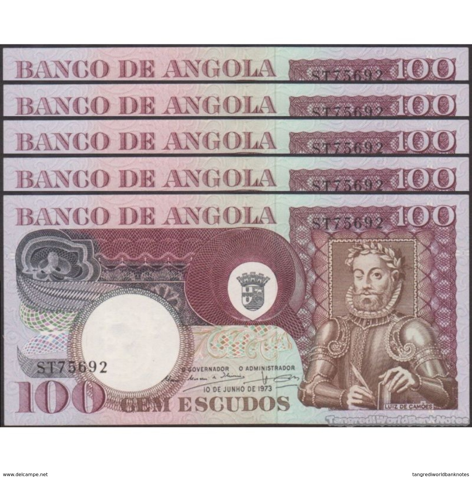 TWN - ANGOLA 106 - 100 Escudos 10.6.1973 Various Prefixes AU/UNC DEALERS LOT X 5 - Angola