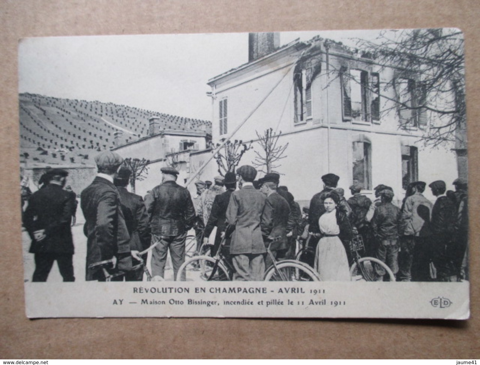 MARNE  51   AY  -  REVOLUTION EN AVRIL 1911 -  MAISON  OTTO  BISSINGER  INCENDIEE ET PILLEE    TRES ANIME     TTB - Ay En Champagne