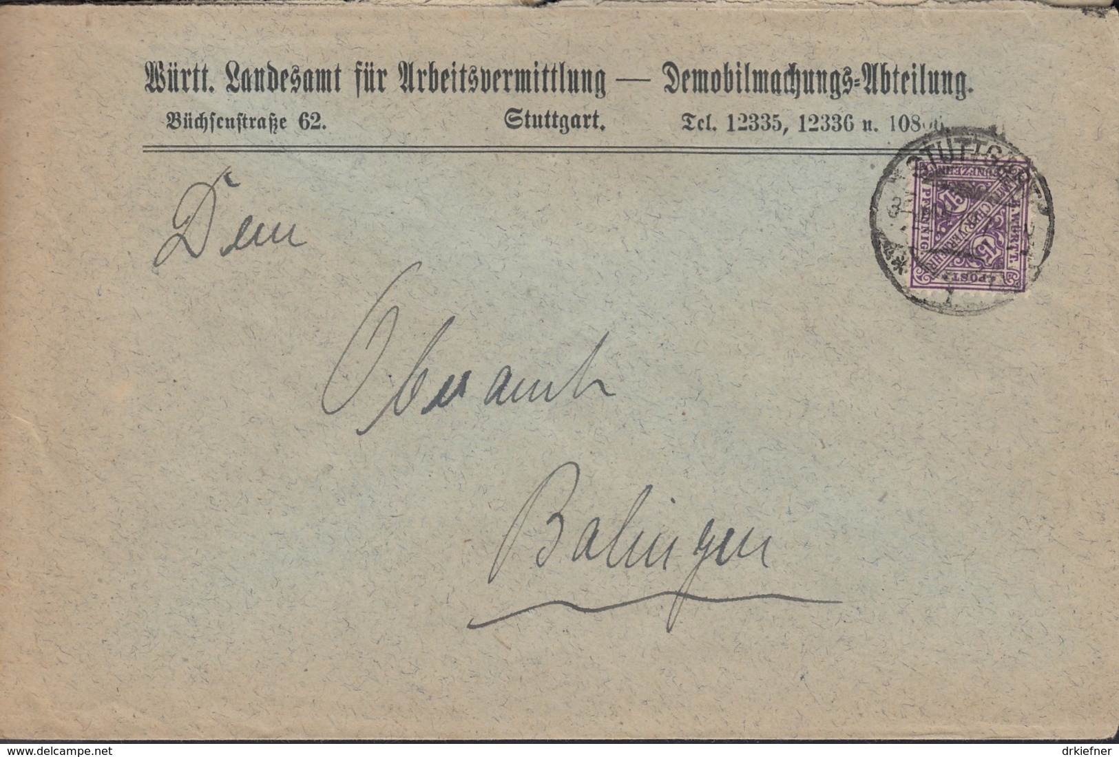 INFLA Württemberg Dienstpost 252 EF Auf Brief Des Württ.Landesamtes Für Arbeitsvermittlung Mit St: Stuttgart 3.JAN 1919 - Sonstige & Ohne Zuordnung