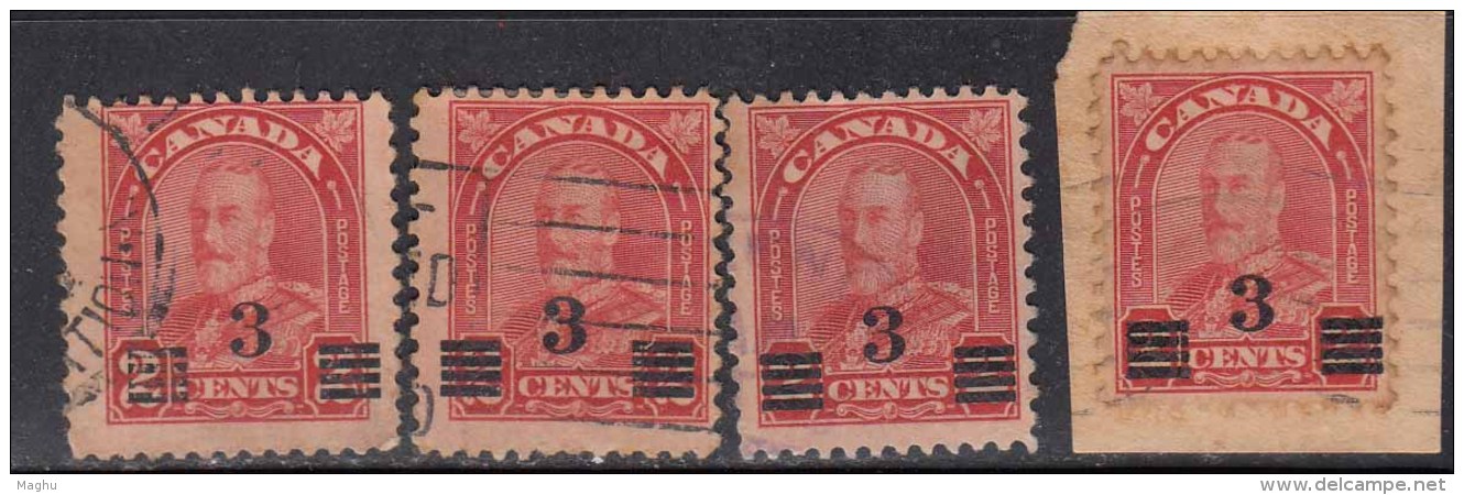 3c On 2c X 4,  Surcharge Canada Used 1932,  As Scan - Overprinted