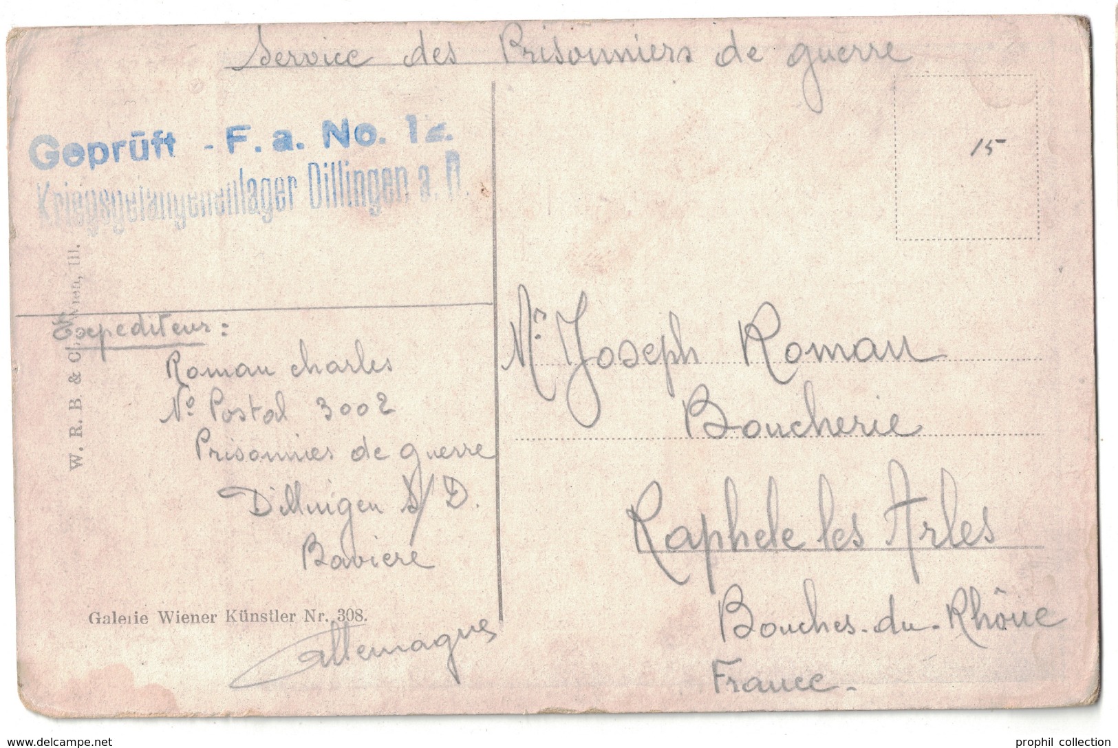 WW1 - CARTE D'ALLEMAGNE DE PRISONNIER DE GUERRE CAMP DE DILLINGEN AVEC CENSURE GEPRUFT POUR FRANCE RAPHELE ARLES - 1. Weltkrieg 1914-1918