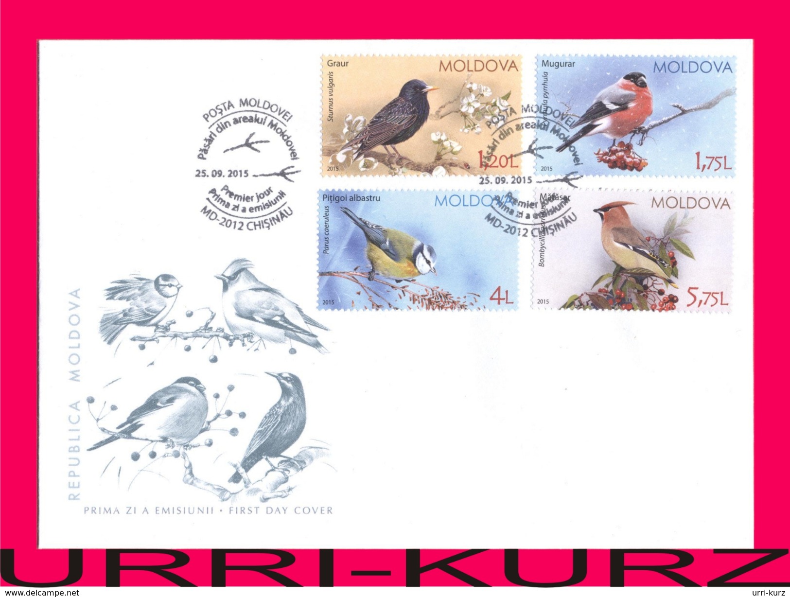 MOLDOVA 2015 Nature Fauna Birds Bird Starling Bullfinch Tit Waxwing Mi 923-926 FDC - Songbirds & Tree Dwellers