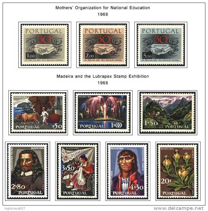 PORTUGAL STAMP ALBUM PAGES 1853-2010 (631 Color Illustrated Pages) - English