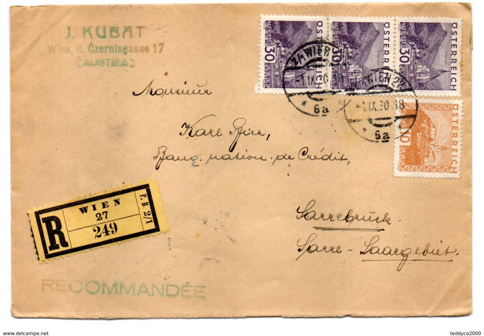 RECOMMANDEE 1930 WIEN 30+10 Groschen - Briefe U. Dokumente